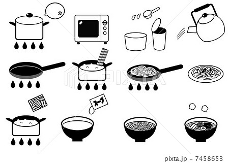 ラーメンと焼きそばの作り方のイラスト素材