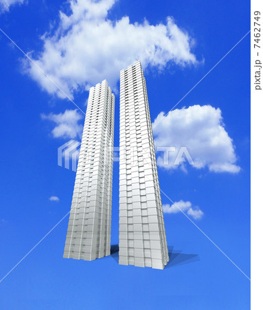 青空に聳える高層ビルのイラスト素材