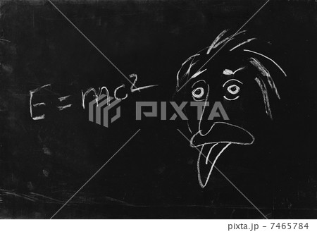 Ooops. The genius Albert Einstein show tongue. Sketch on blackbo 7465784