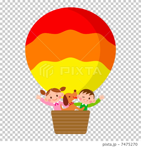 Children and pets riding a balloon Children and pets riding a balloon 7475270