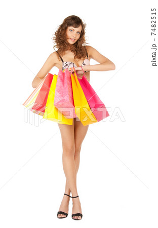 woman in sexy lingerie with shopping bags 7482515