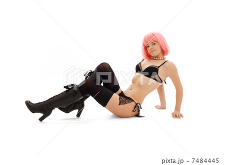girl in black lingerie with pink hair girl in black lingerie with pink hair 7484445