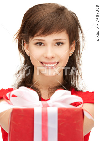 happy teenage girl with gift box 7487369
