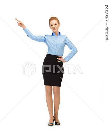 stewardess pointing her finger stewardess pointing her finger 7487502
