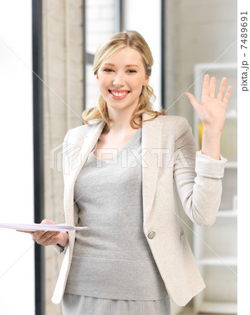happy woman with documents 7489691