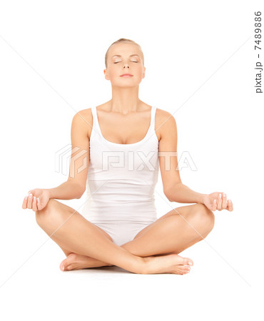 woman in undrewear practicing yoga lotus pose woman in undrewear practicing yoga lotus pose 7489886