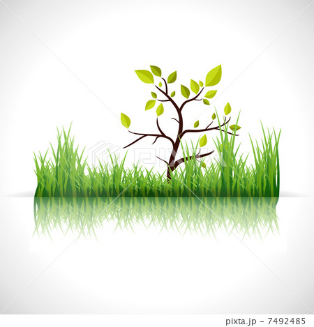 Vector Background with Green Grass and Tree 7492485