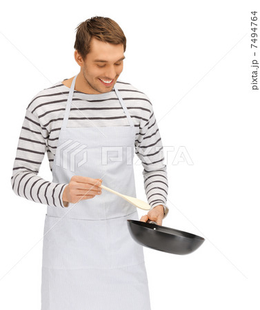handsome man with pan and spoon handsome man with pan and spoon 7494764