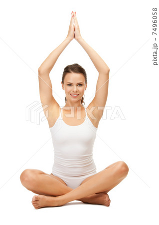 woman in undrewear practicing yoga lotus pose 7496058