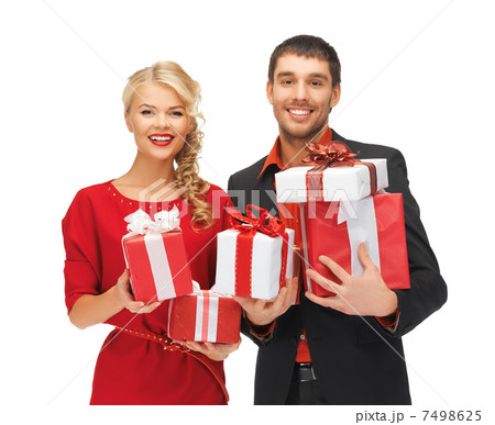 man and woman with gift boxes man and woman with gift boxes 7498625