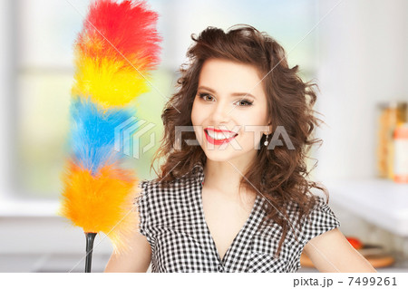 beautiful woman with cleaning sweep beautiful woman with cleaning sweep 7499261