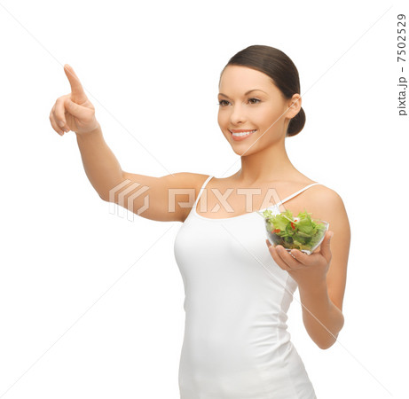 healthy woman holding bowl with salad healthy woman holding bowl with salad 7502529