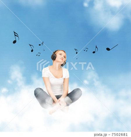 happy teenage girl in big headphones happy teenage girl in big headphones 7502681