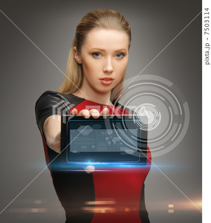 futuristic woman with tablet pc 7503114