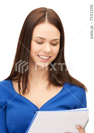 smiling young businesswoman with notebook 7503206