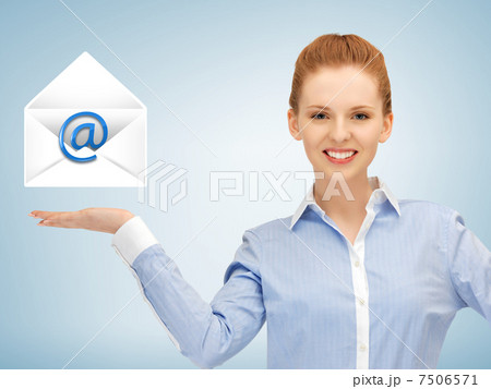 woman showing virtual envelope woman showing virtual envelope 7506571