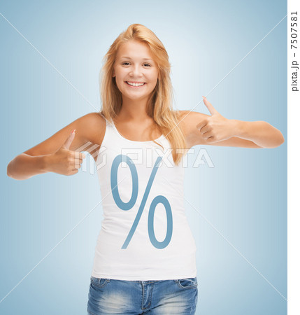 girl pointing at percent sign 7507581