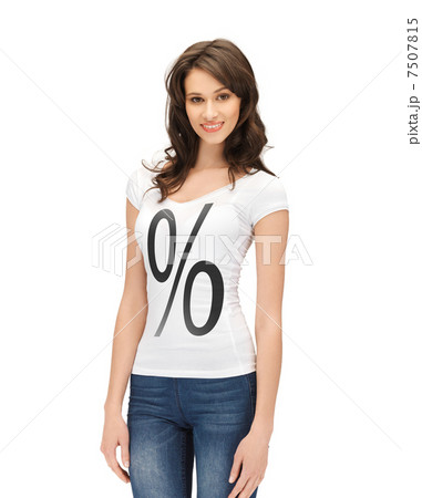 woman in shirt with percent sign woman in shirt with percent sign 7507815