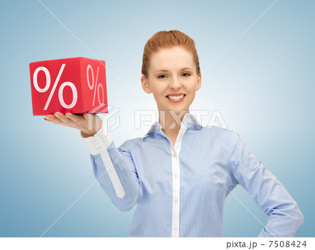 woman with big percent box 7508424