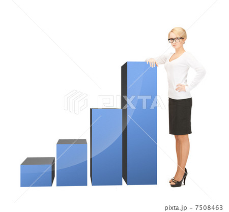 businesswoman leaning on big 3d chart 7508463