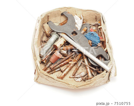 box of nails and tools on a white background 7510755