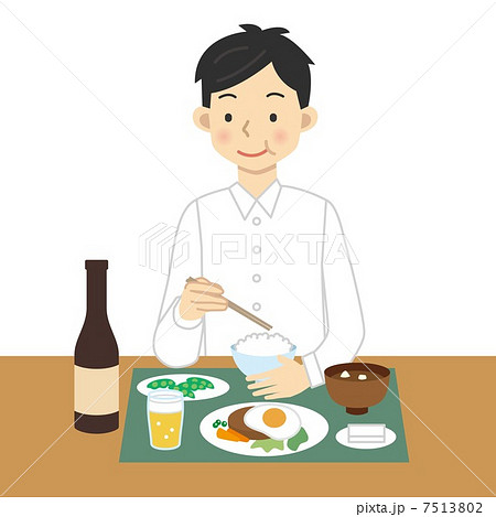 夕食を食べる男性のイラスト素材