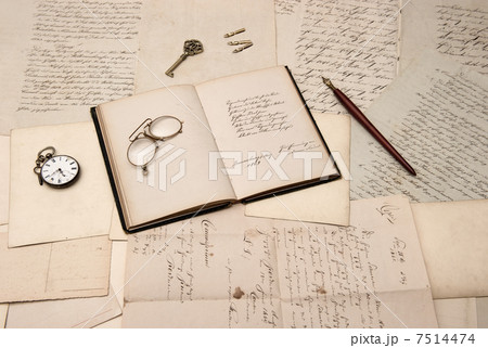 open book over old letters and postcards open book over old letters and postcards 7514474