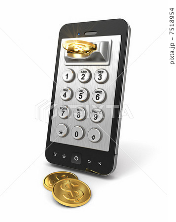 Mobile phone payment. Payphone keyboartd and coins. 7518954