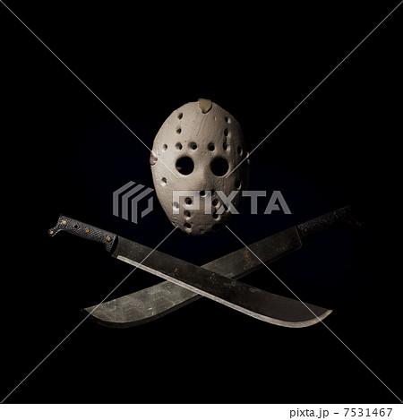 Dark picture of hockey mask and machetes 7531467
