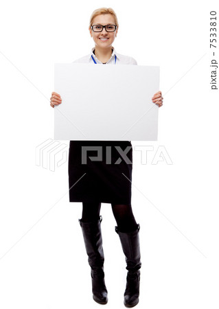 Woman and blank placard Woman and blank placard 7533810