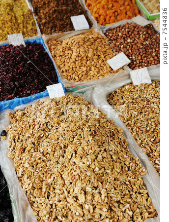 Dried fruits on market place, piazza, bazaar 7544836