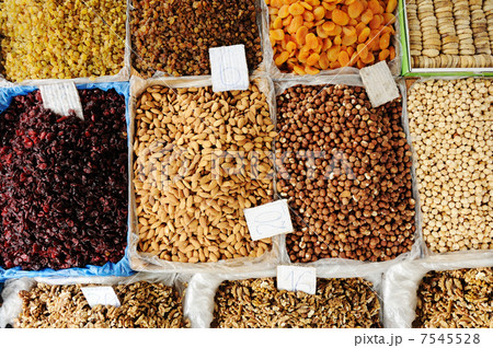 Dried fruits on market place, piazza, bazaar 7545528