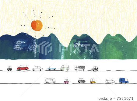 山道の車のイラスト素材