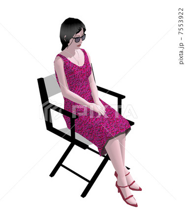 ディレクターチェアーに座る女性のイラスト素材