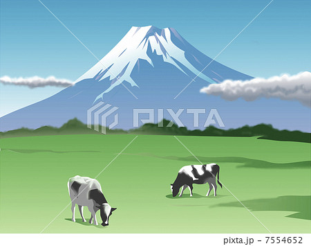 富士山麓の牧場のイラスト素材