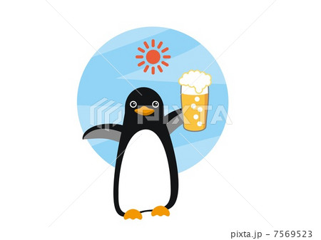 ペンギンとビールのイラスト素材