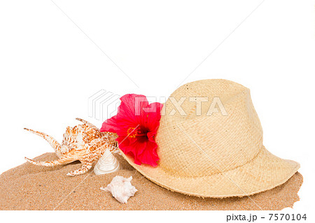 straw hat ans seashells on sand straw hat ans seashells on sand 7570104