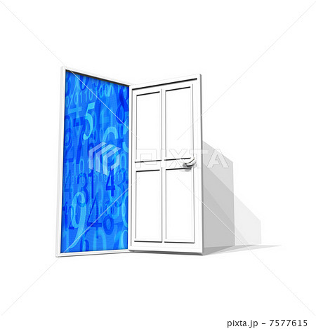 開いたドアの向こうに見えるデジタル空間のイラスト素材