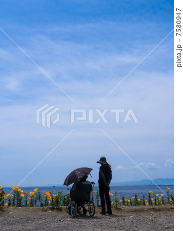 青空と車椅子の女性 7580947