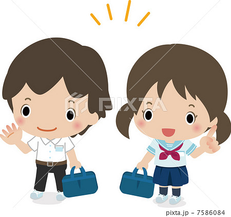夏服を着た男女の中学生のイラスト素材