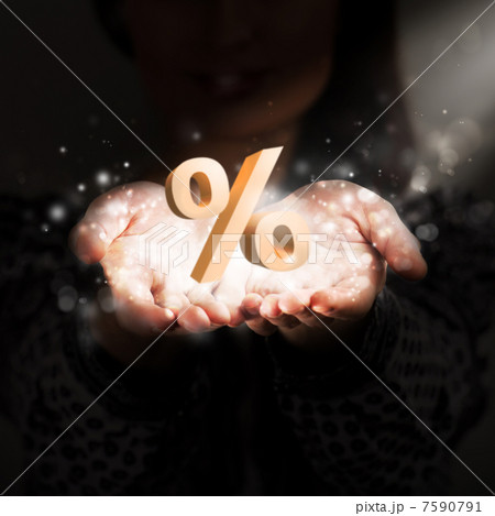 Two hands holding and sharing percentage symbol Two hands holding and sharing percentage symbol 7590791