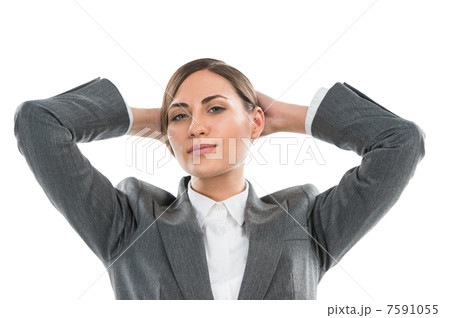 Smiling business woman smiling isolated on white background with 7591055