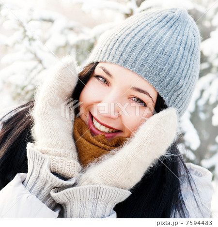 Portrait of young beautiful girl outdoors in winter having fun a Portrait of young beautiful girl outdoors in winter having fun a 7594483