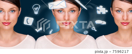 Young pretty business woman standing at her modern office and lo 7596217