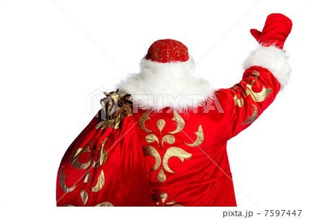 Santa Claus pointing his hand isolated over white. Photo from be 7597447
