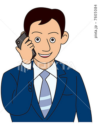 スマホで電話をかけるビジネスマンのイラスト素材 7605084 Pixta