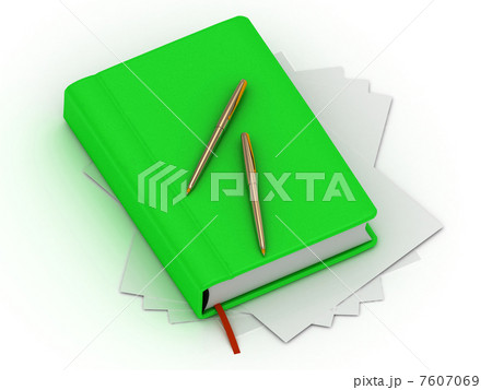 Green organizer and two gold pens 7607069
