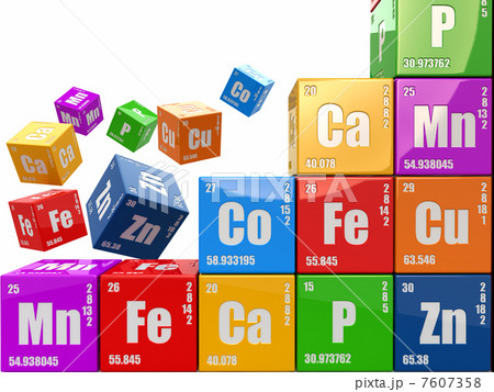 Chemistry concept. Wall from cubes wiyh periodic table of elemen 7607358