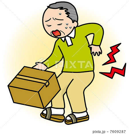 重い荷物を持った腰痛の男性のイラスト素材