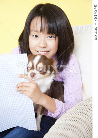 チワワと本を読む女の子 チワワと本を読む女の子 7614540